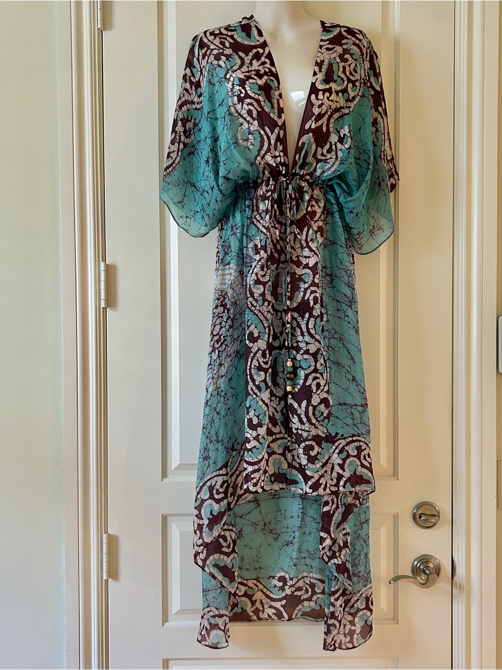 LOTTA STENSSON Hand Dyed Blue/White/Brown 100% Silk Dress/Kaftan, Size M, EUC
